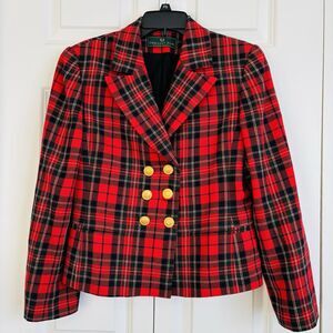 EMBASSY ROW Pure Wool Blend Women's Jacket Blazer Size 6 Red Plaid Buttons